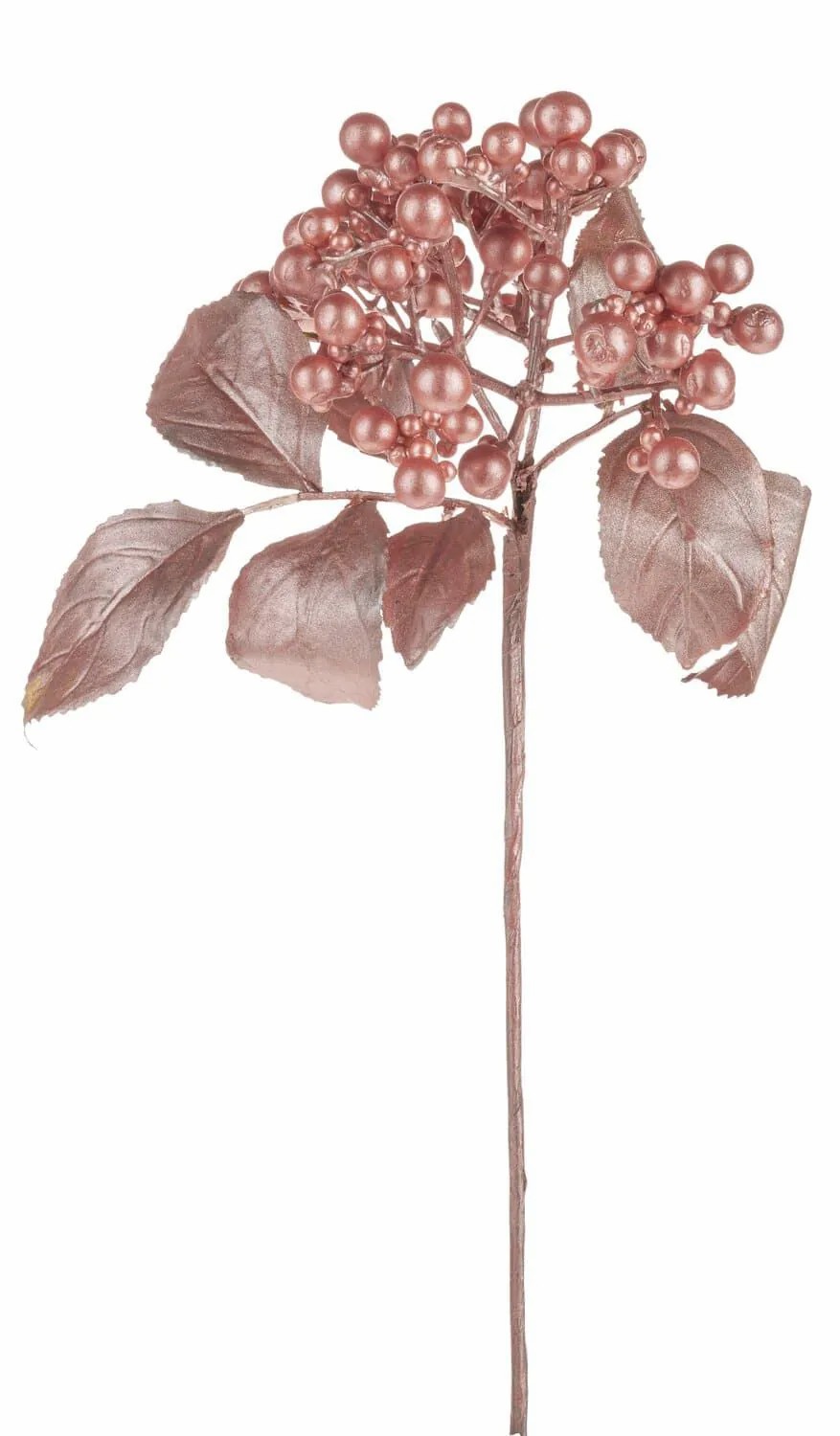 Elders | Decorative Elderberry Branch Viktorine With Berries, Metallic Rose Gold, 12"/30Cm Artificial Plants Elders