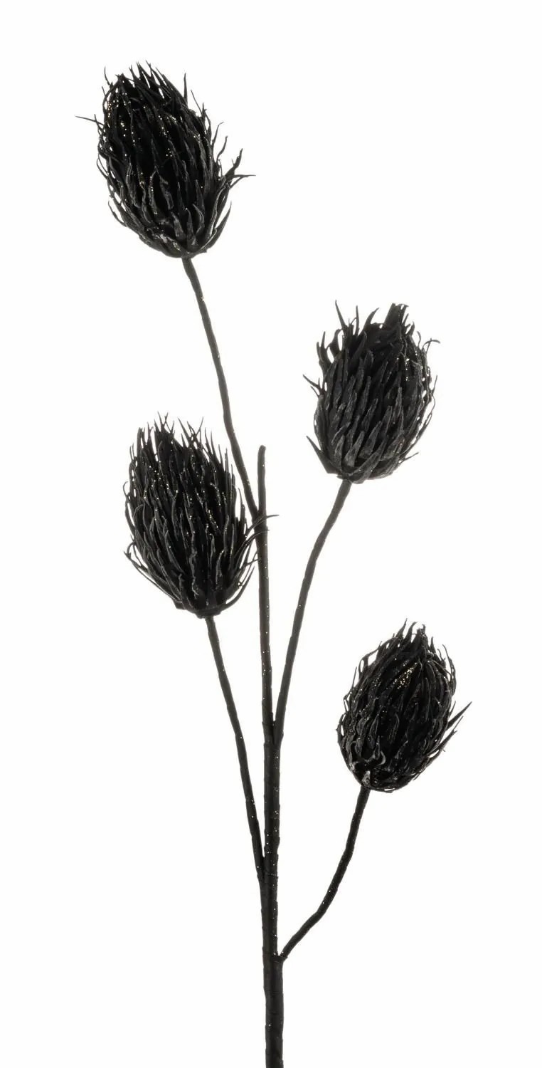 Eryngium | Plastic Foam Sea Holly Misael With Glitter, Black, 4Ft/120Cm Artificial Flowers Black