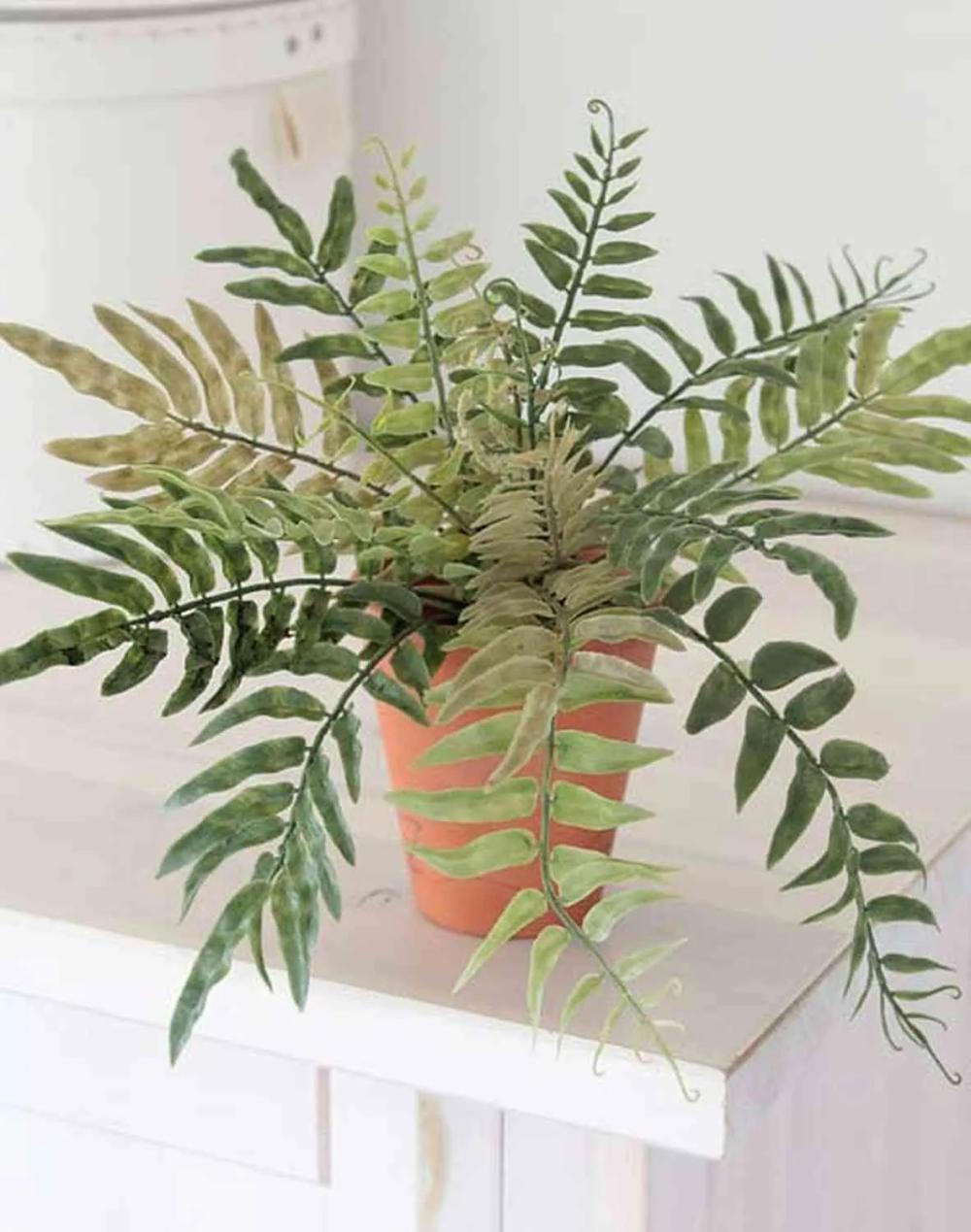 Ferns | Artificial Boston Fern Colonel On Spike, Green, 10"/25Cm, Ø14"/35Cm Artificial Plants Ferns