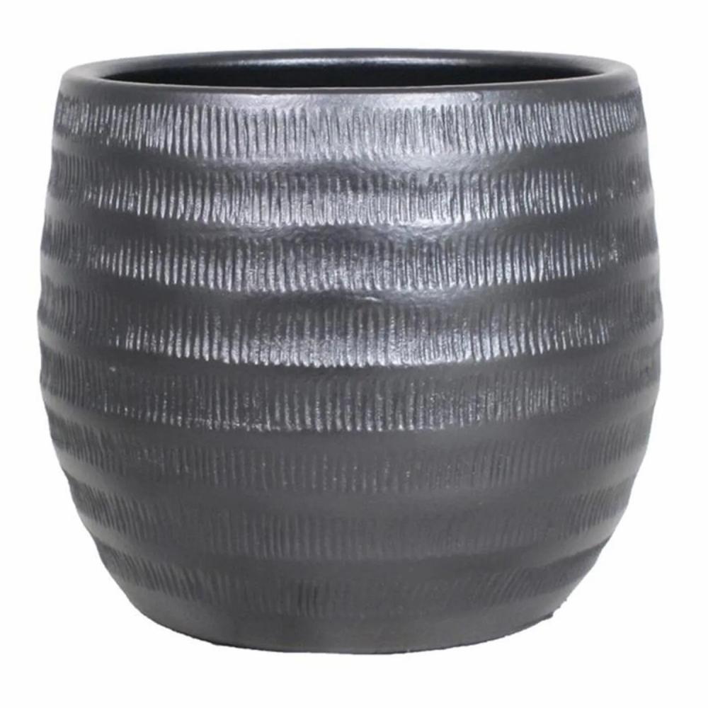 Flower pots | Ceramic Flower Pot Tiam With Grooves, Black Matt, 10"/26Cm, Ø11"/29Cm Accessories Black