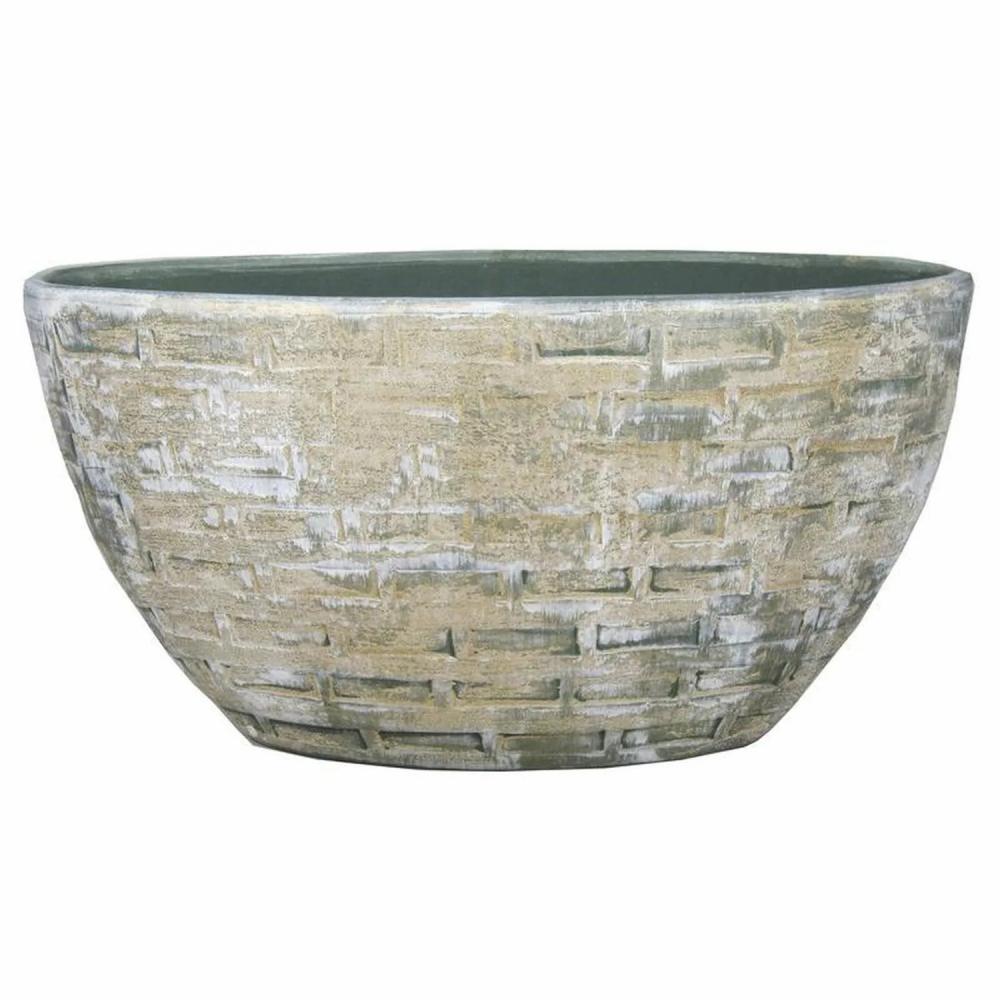 Flower pots | Retro Planter Aggelos, Ceramic, Oval, Wall Look, Cream-Green, 19"X8"X10"/49X20X25Cm Accessories Beige