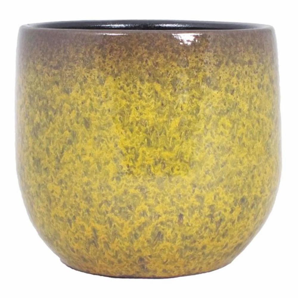 Flower pots | Retro Planter Elyar, Ceramic, Speckled, Ochre Yellow-Brown, 6.7"/17Cm, Ø7.5"/19Cm Accessories Flower pots