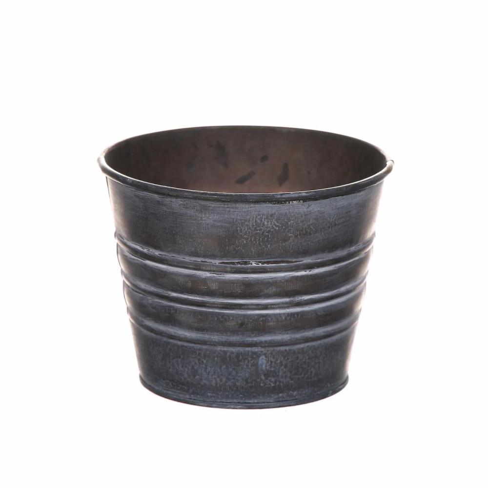 Flower pots | Round Plant Pot Micolato With Grooves, Zinc, Grey, 3.5"/9Cm, Ø4.5"/11,5Cm Accessories Flower pots