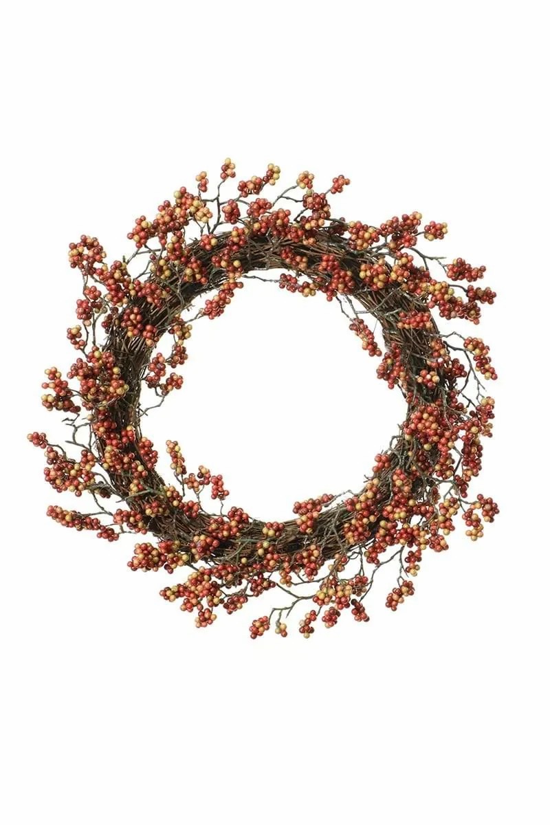 Gaultheria | Artificial Gaultheria Wreath Callan, Orange-Red, Ø 14"/35Cm Artificial Plants Gaultheria