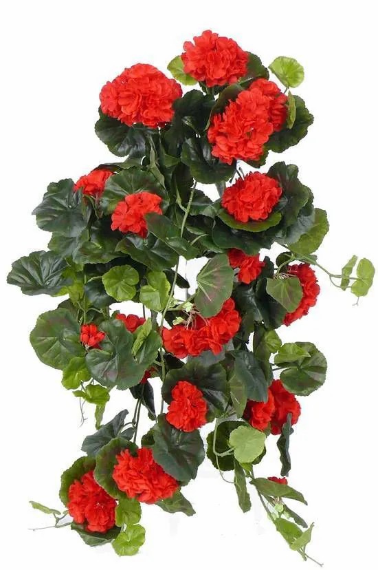 Geranium | Artificial Hanging Geranium Anton On Spike, Red, 26"/65Cm, Ø2"-3.1"/5-8Cm Artificial Flowers Geranium