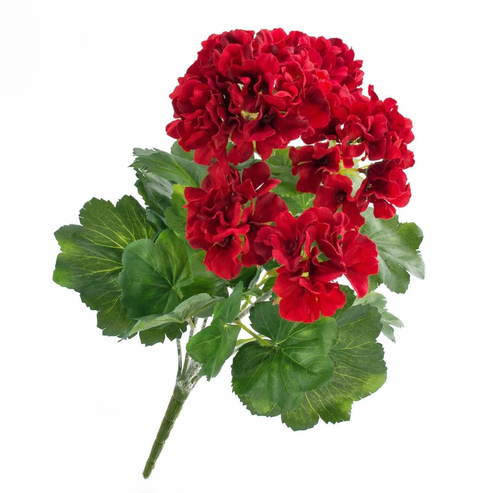 Geranium | Plastic Geranium Maike On Spike, Red, 16"/40Cm, Ø1.6"-3.1"/4-8Cm Artificial Flowers Geranium