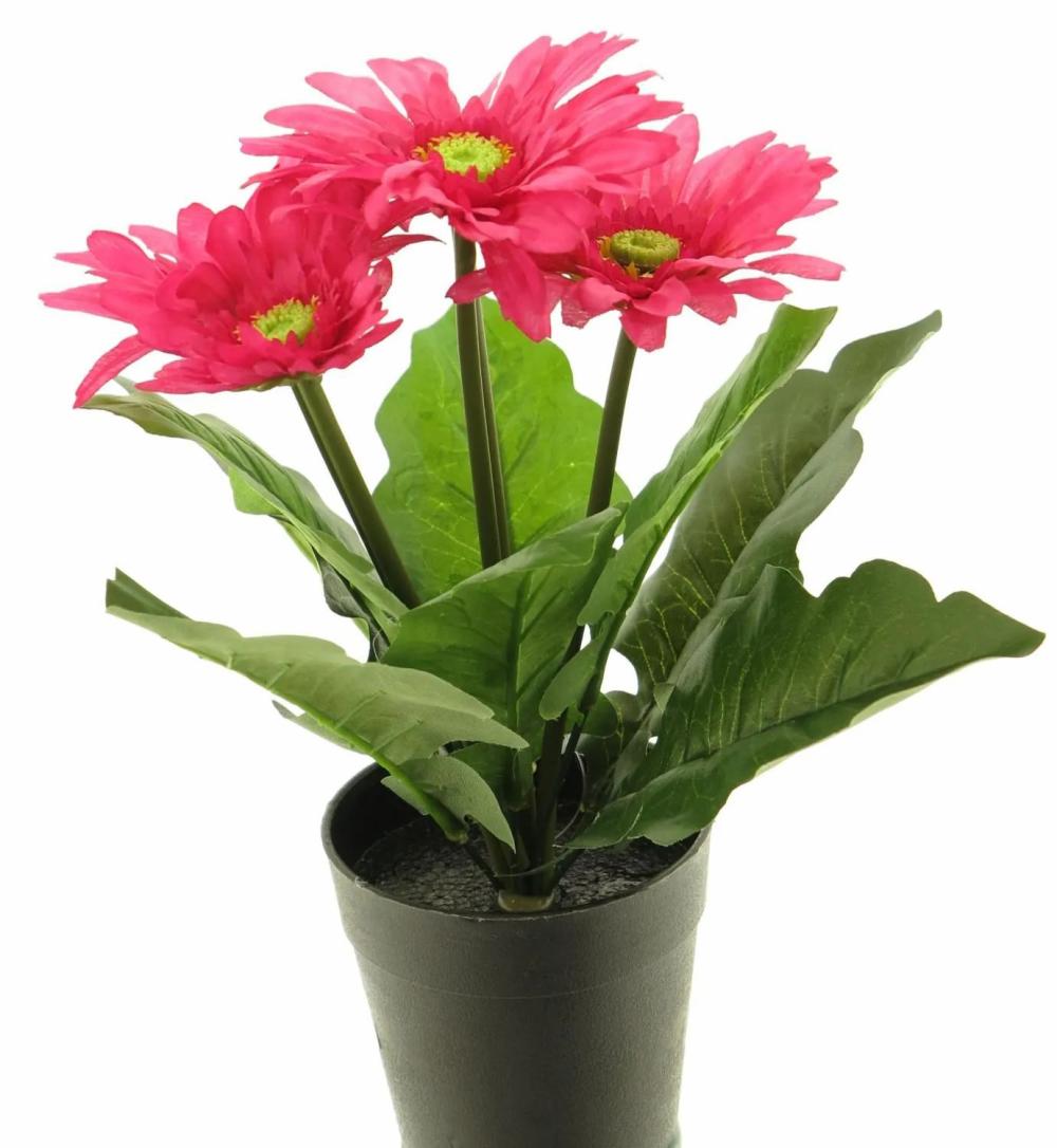 Gerbera | Artificial Gerbera Xiaoou In Decorative Pot, Pink, 10"/25Cm Artificial Flowers Gerbera