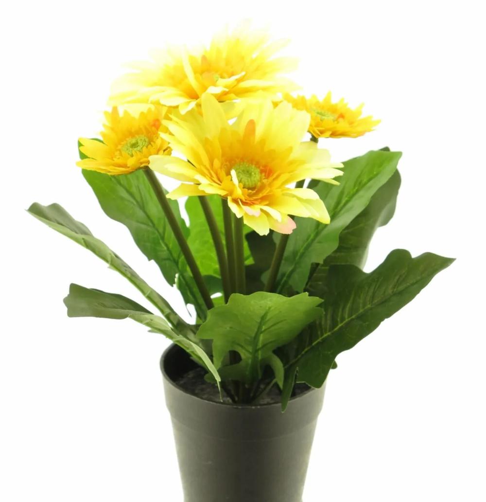 Gerbera | Artificial Gerbera Xiaoou In Decorative Pot, Yellow, 10"/25Cm Artificial Flowers Gerbera