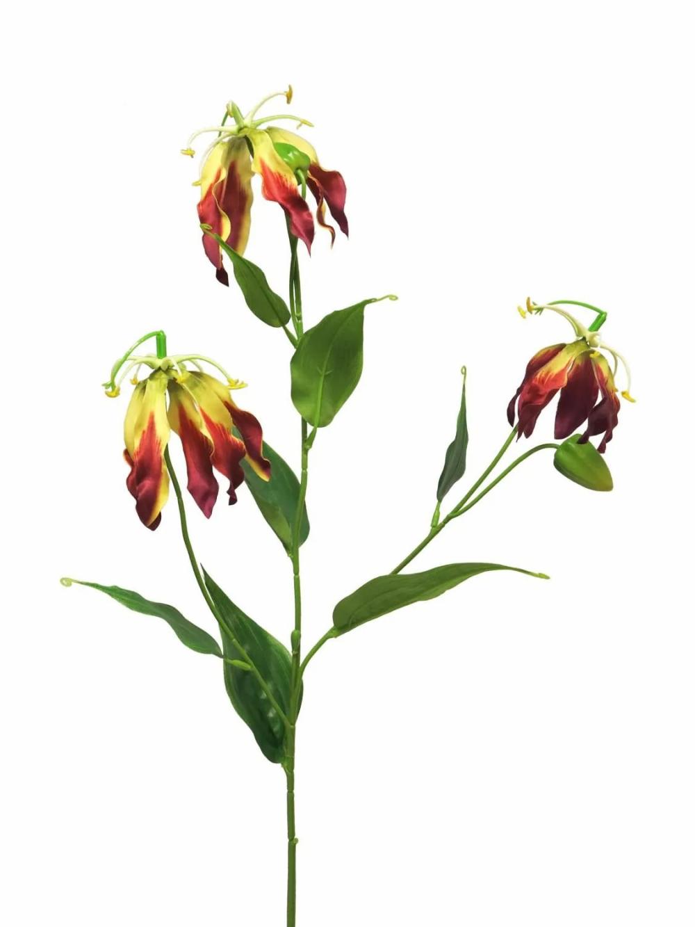 Gloriosa | Artificial Gloriosa Superba Branch Xiangting, Burgundy-Yellow, 33"/85Cm Artificial Flowers Gloriosa