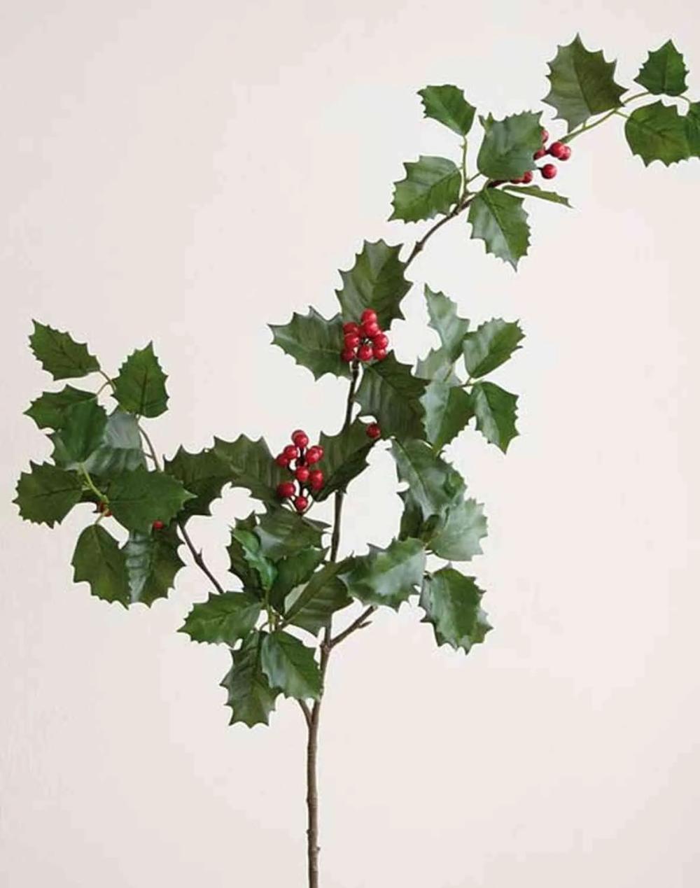 Hollies | Artificial Holly Branch Yukari With Berries, Green, 3Ft/100Cm Artificial Plants Hollies