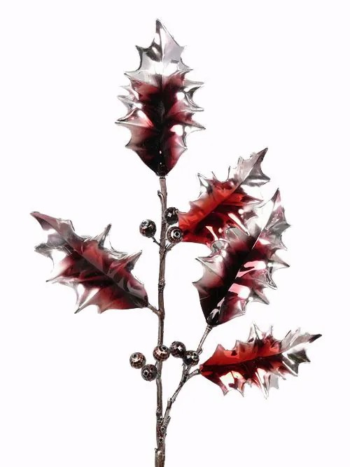 Hollies | Artificial Holly Spray Pascha With Fruits, Silver-Red, 20"/50Cm Artificial Plants Hollies