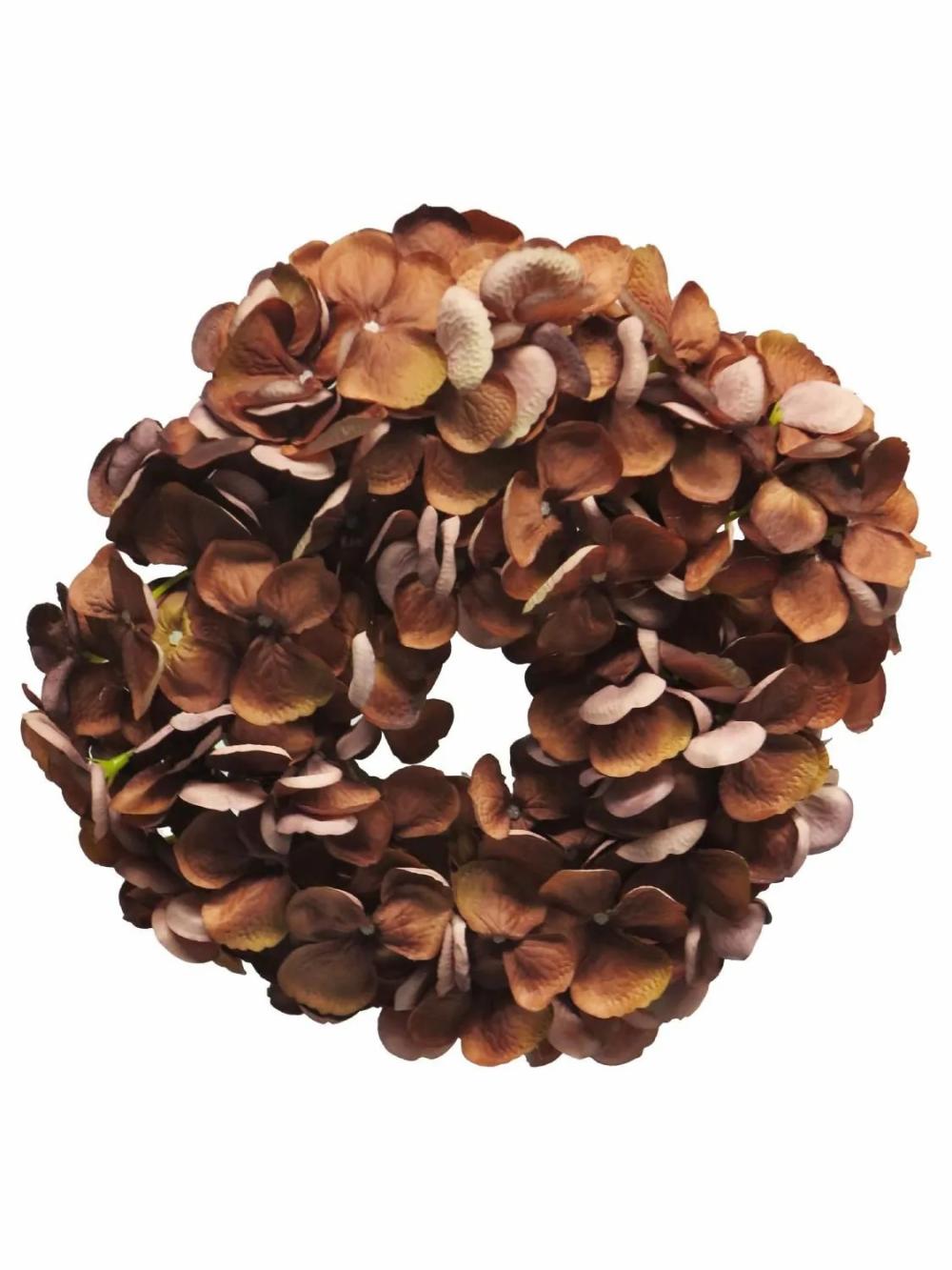 Hydrangea | Textile Hydrangea Wreath Yanen, Brown, Ø10"/25Cm Artificial Flowers Brown