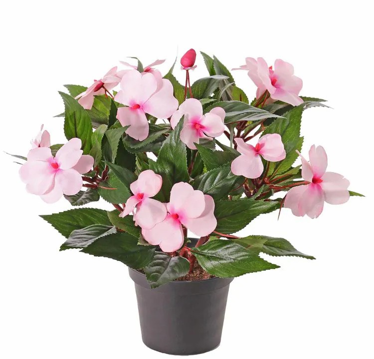 Impatiens | Artificial Impatiens Ageni, Pink, 10"/25Cm, Ø1.6"-2.4"/4-6Cm Artificial Flowers Impatiens