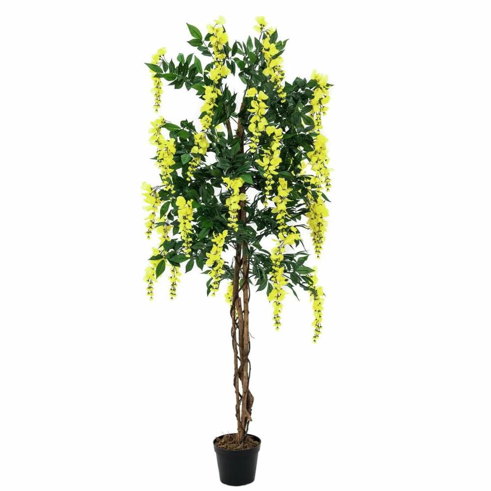 Laburnum | Artificial Laburnum Tree Leslie, Real Stems, Blooms, Yellow, 5Ft/150Cm Artificial Trees Laburnum