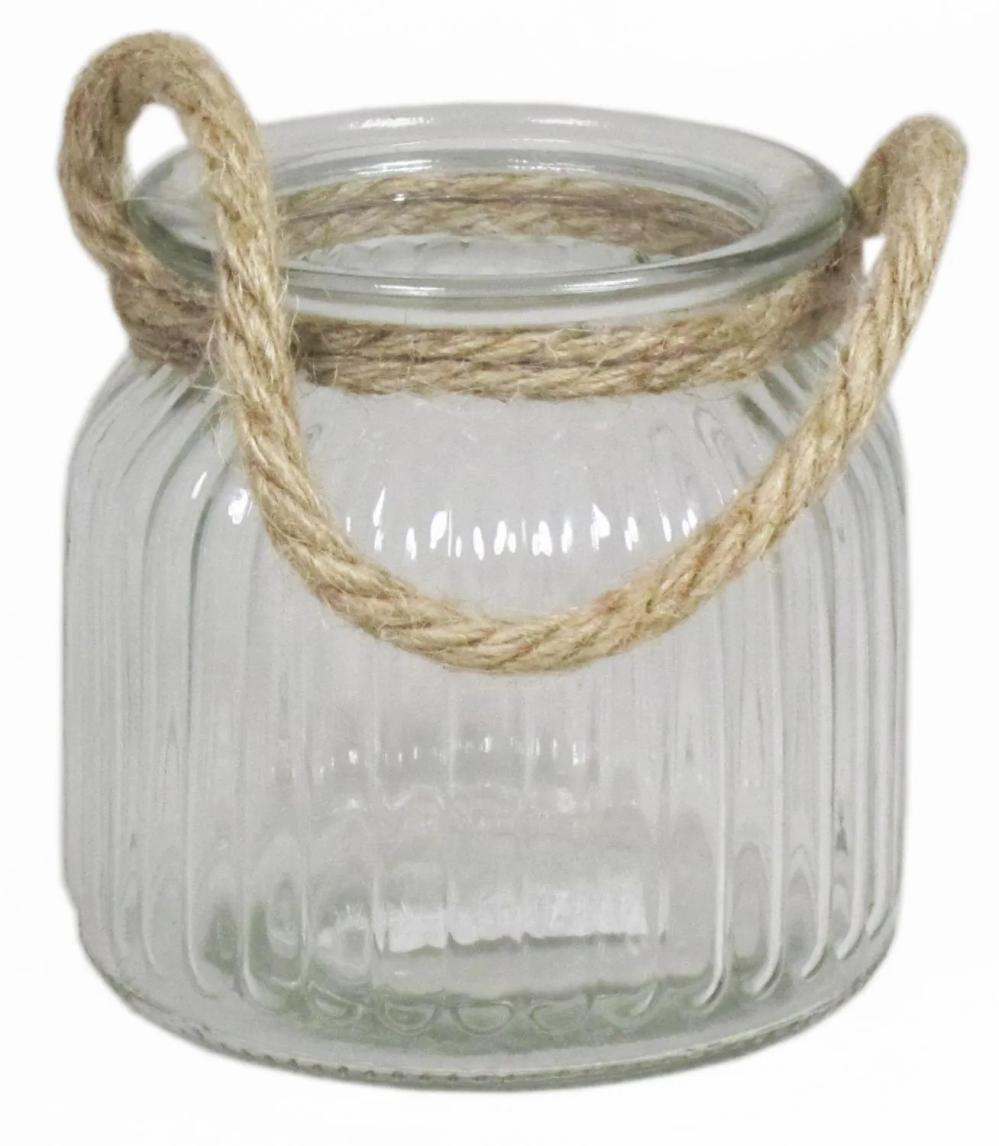 Lanterns | Candle Jar Adanna With Handle, Vertical Stripes, Clear, 4.1"/10,5Cm, Ø4.3"/11Cm Accessories Lanterns