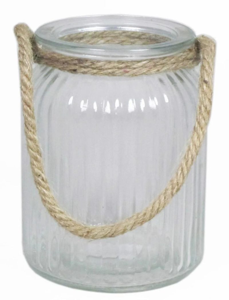 Lanterns | Candle Jar Adanna With Handle, Vertical Stripes, Clear, 5.7"/14,5Cm, Ø4.3"/11Cm Accessories Lanterns