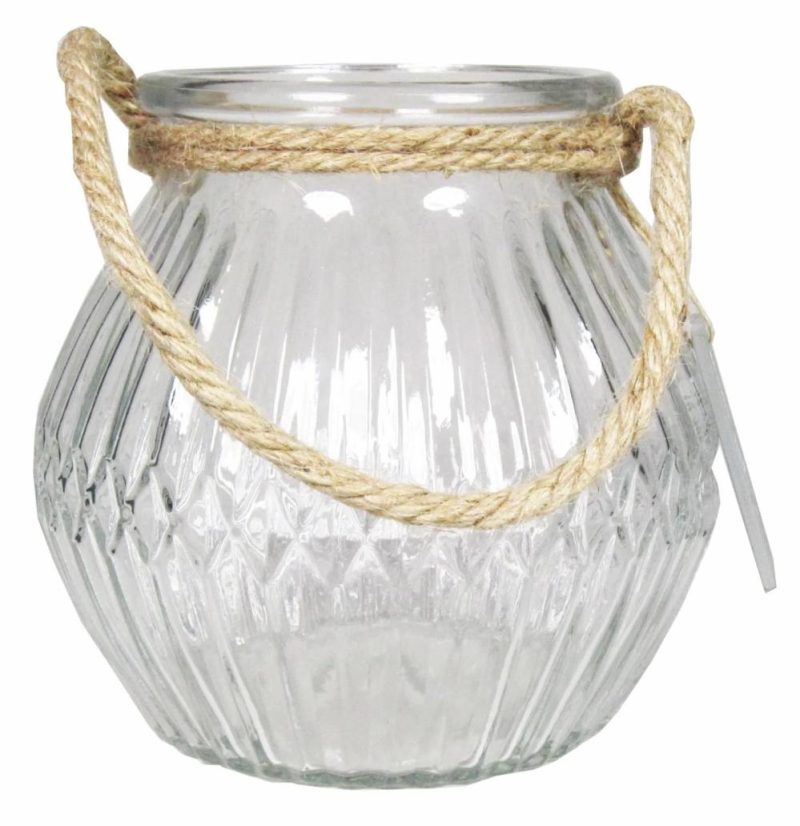 Lanterns | Candle Jar Afeni With Handle, Diamond Pattern, Clear, 5.7"/14,5Cm, Ø6.3"/16Cm Accessories Lanterns