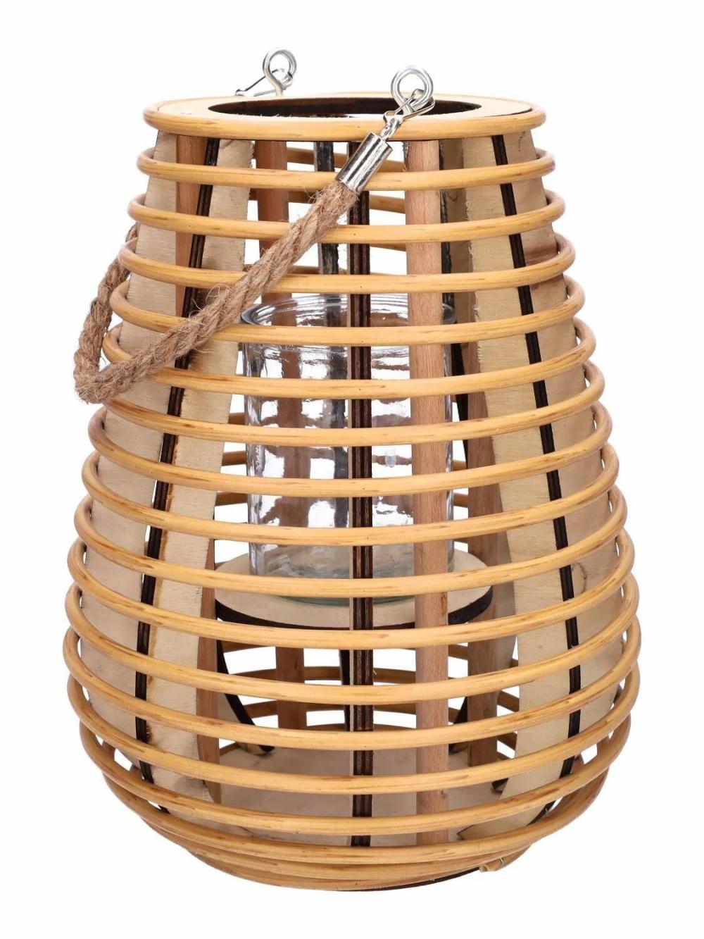 Lanterns | Lantern Almaria Made Of Rattan, With Candle Glass, Handle, Beige, 29Cm, Ø21Cm Accessories Beige