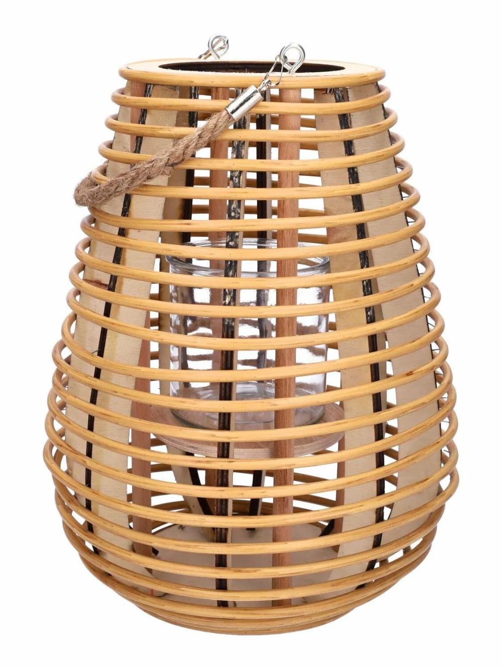 Lanterns | Lantern Almaria Made Of Rattan, With Candle Glass, Handle, Beige, 34Cm, Ø24Cm Accessories Beige