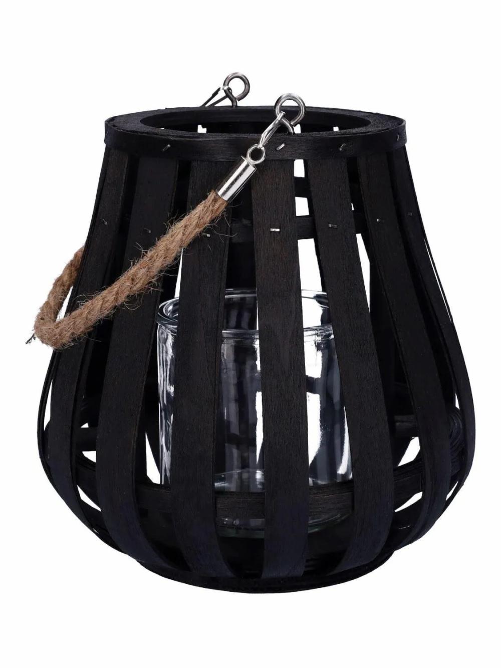 Lanterns | Lantern Alvaru Made Of Rattan, With Candle Glass, Handle, Black, 22Cm, Ø21Cm Accessories Black