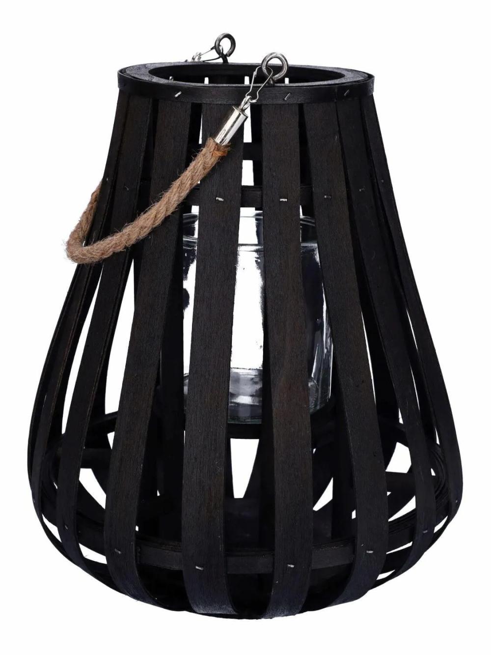 Lanterns | Lantern Alvaru Made Of Rattan, With Candle Glass, Handle, Black, 31Cm, Ø24Cm Accessories Black