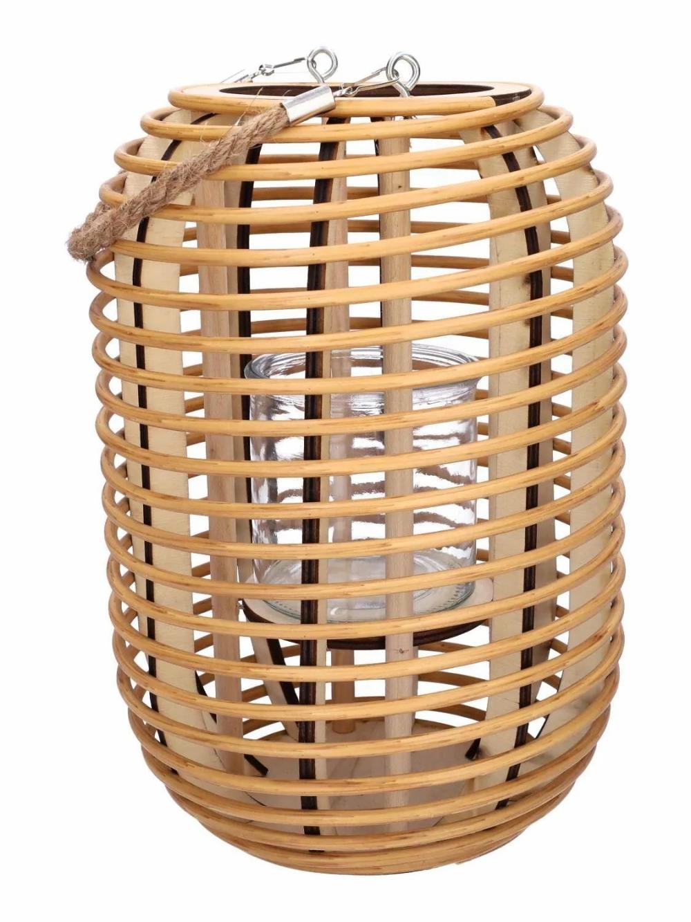 Lanterns | Lantern Arbogast Made Of Rattan, With Candle Glass, Handle, Beige, 33Cm, Ø22Cm Accessories Beige