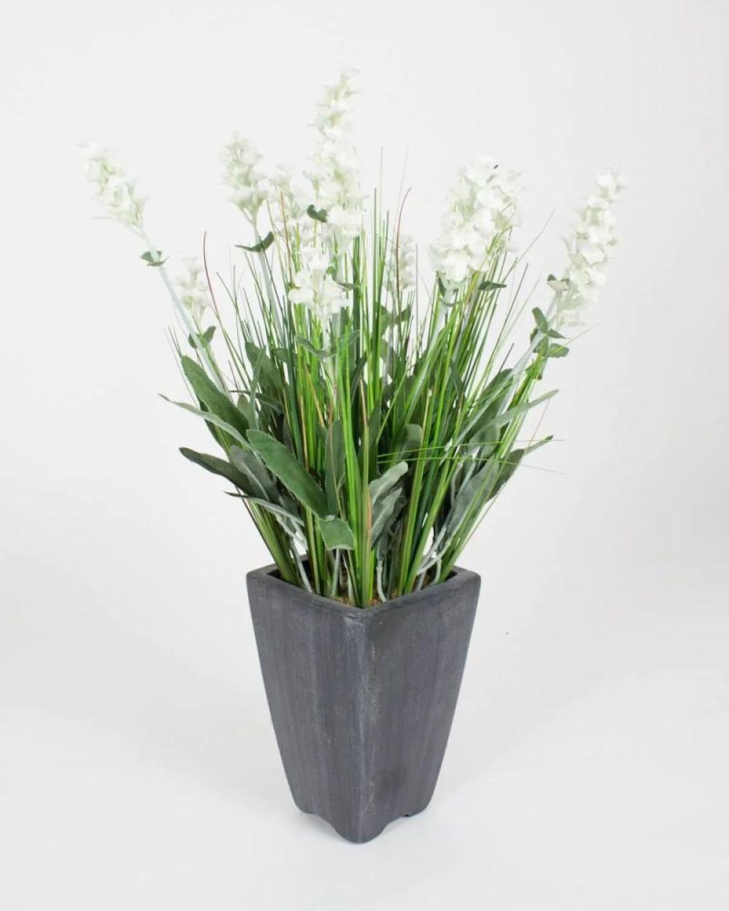 Lavender | Plastic Lavender Felicitas In A Decorative Pot, Cream, 18"/45Cm, Ø1.2"/3Cm Artificial Flowers Lavender