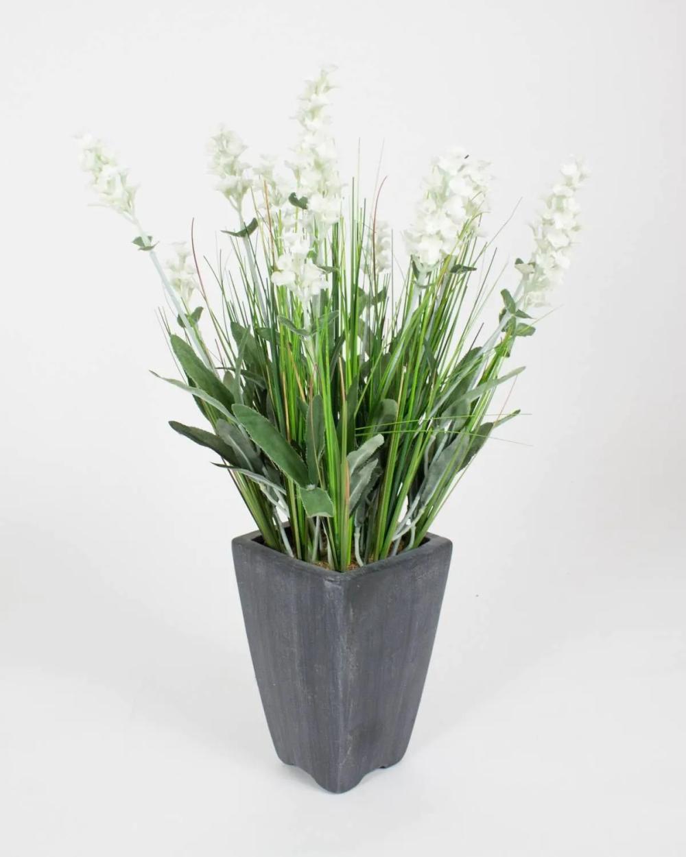 Lavender | Plastic Lavender Felicitas In A Decorative Pot, Cream, 18"/45Cm, Ø1.2"/3Cm Artificial Flowers Lavender