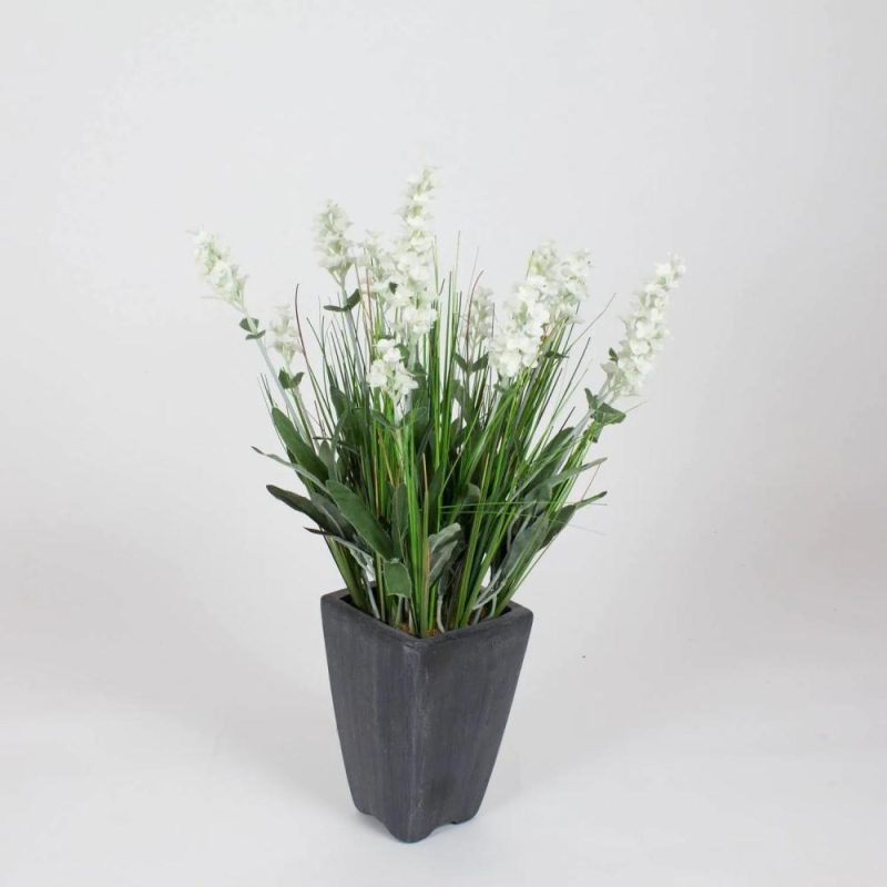 Lavender | Plastic Lavender Felicitas In A Decorative Pot, Cream, 18"/45Cm, Ø1.2"/3Cm Artificial Flowers Lavender