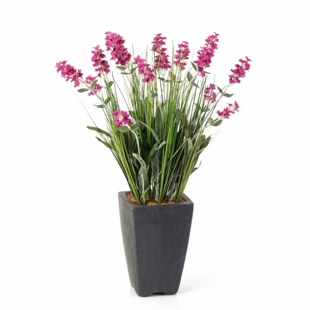 Lavender | Plastic Lavender Felicitas In A Decorative Pot, Pink, 18"/45Cm, Ø1.2"/3Cm Artificial Flowers Lavender