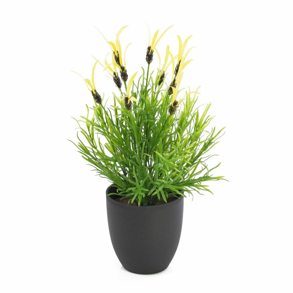 Lavender | Plastic Lavender Letizia In A Decorative Pot, Yellow, 16"/40Cm, Ø1.6"/4Cm Artificial Flowers Lavender