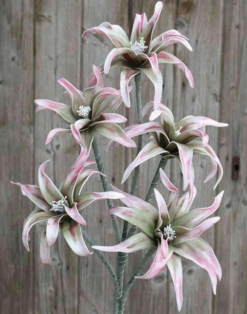 Lilies | Artificial Lily Cäcilia, Pink-Green, 4Ft/115Cm, Ø5.1"-8"/13-20Cm Artificial Flowers Lilies