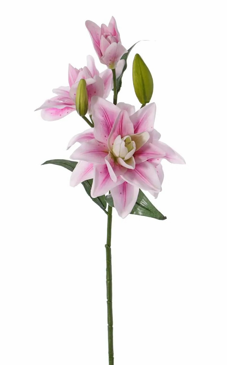 Lilies | Silk Flower Lily Isalie, Pink-White, 31"/80Cm, Ø6"/15Cm Artificial Flowers Lilies