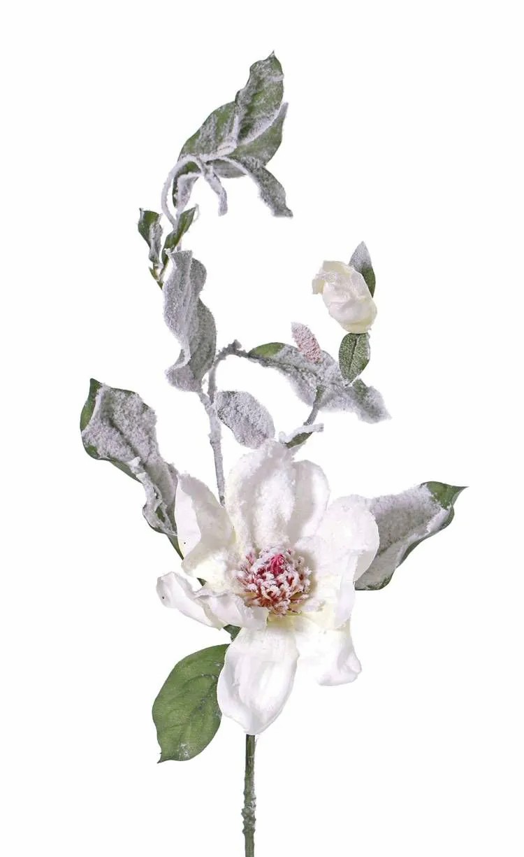 Magnolia | Artificial Magnolia Ovja, Snow-Covered, White, 31"/80Cm, Ø4"/10Cm Artificial Flowers Magnolia