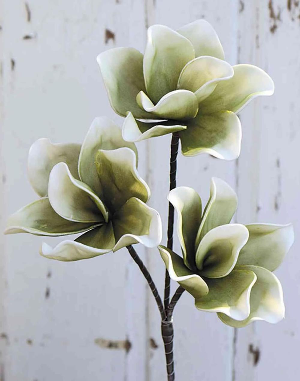 Magnolia | Artificial Magnolia Verona, Green-White, 16"/40Cm, Ø3.9"-5.5"/10-14Cm Artificial Flowers Green