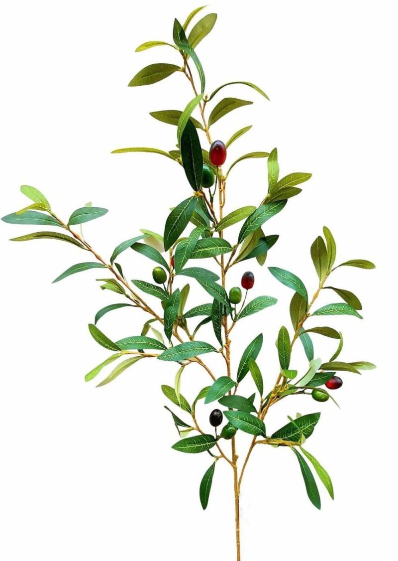 Olive trees | Artificial Olive Branch Rovuma With Fruits, Green, 3Ft/95Cm Artificial Trees Green