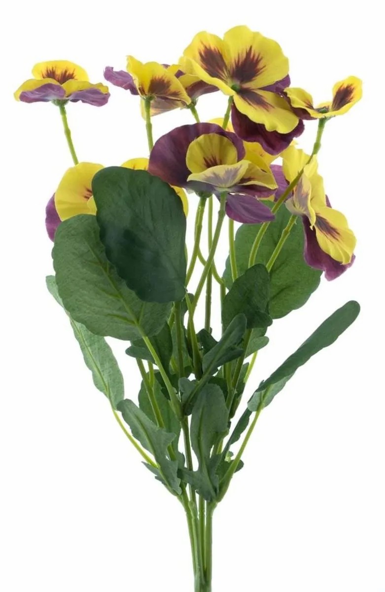 Pansy | Artificial Flower Pansy Reeva, Spike, Yellow-Violet, 14"/35Cm Artificial Flowers Pansy