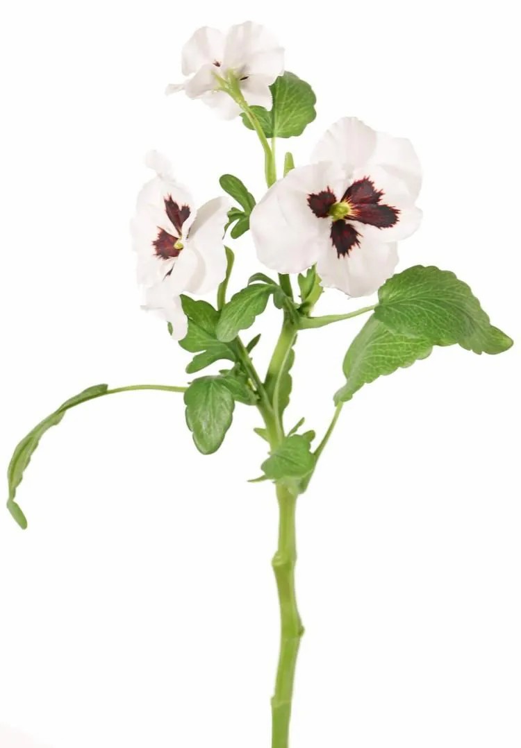 Pansy | Decorative Branch Pansy Sianie, White, 14"/35Cm, Ø1.6"-2.4"/4-6Cm Artificial Flowers Pansy