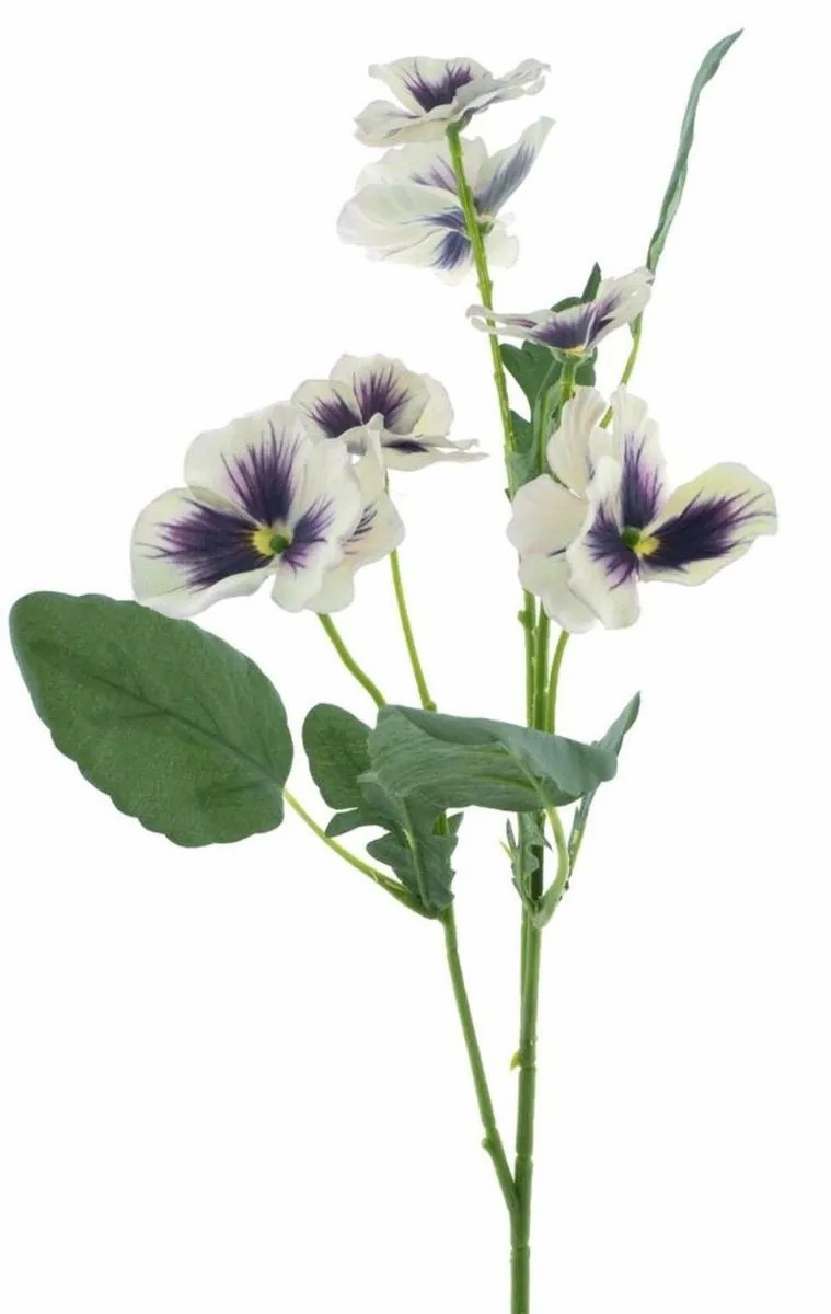 Pansy | Decorative Branch Pansy Sirel, Cream-Violet, 26"/65Cm Artificial Flowers Pansy