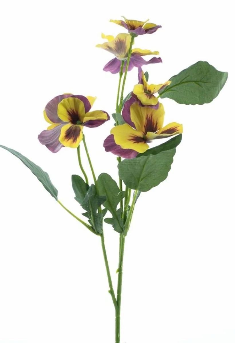 Pansy | Decorative Branch Pansy Sirel, Yellow-Violet, 26"/65Cm Artificial Flowers Pansy