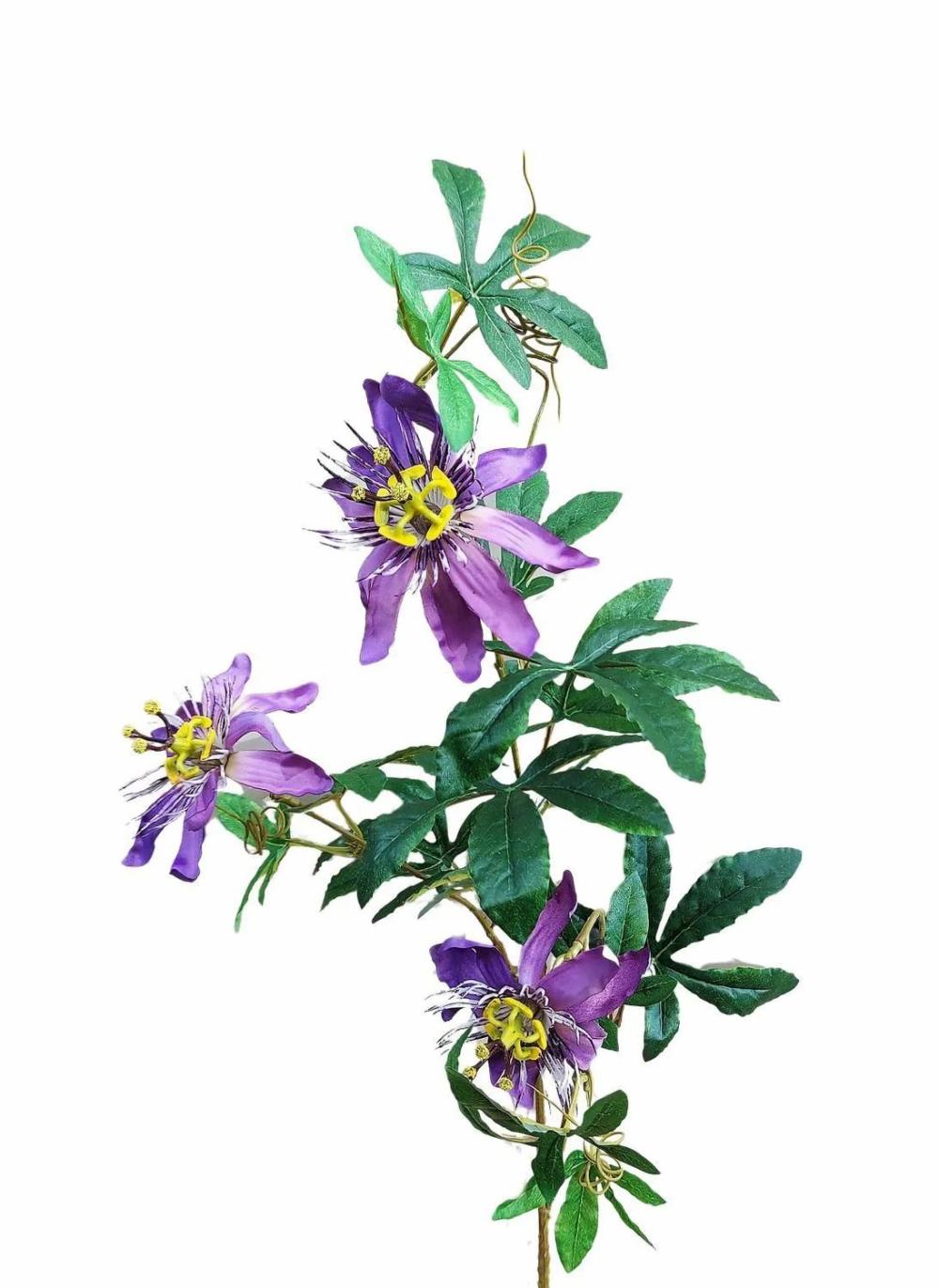 Passion flowers | Decorative Passion Flower Julanda, Purple-White, 3Ft/100Cm, Ø3.5"-4.3"/9-11Cm Artificial Flowers Passion flowers