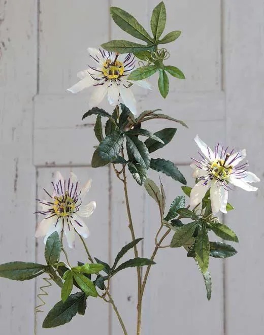 Passion flowers | Decorative Passion Flower Julanda, White-Purple, 3Ft/100Cm, Ø3.5"-4.3"/9-11Cm Artificial Flowers Passion flowers