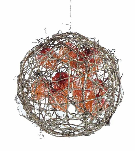 Physalis | Artificial Physalis Decorative Ball Rasty, Fruits, Glitter, Orange-Silver, Ø10"/25Cm Artificial Plants Orange