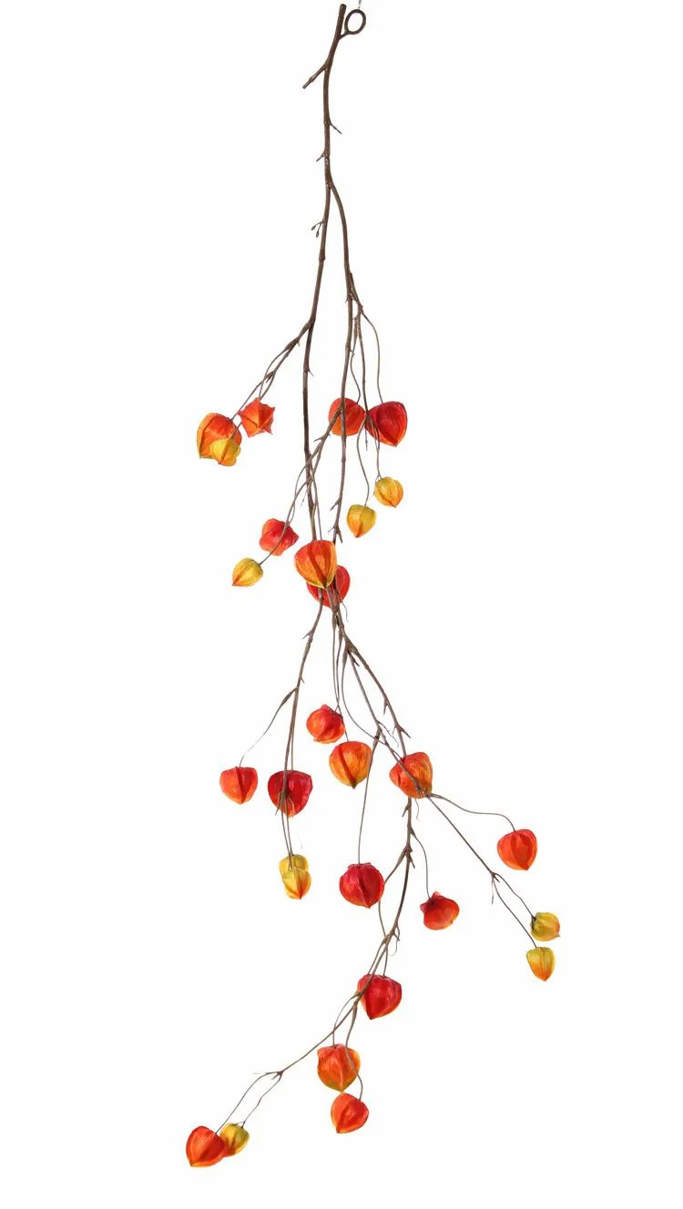 Physalis | Artificial Physalis Garland Pax With Fruits, Red-Orange, 4Ft/120Cm Artificial Plants Orange