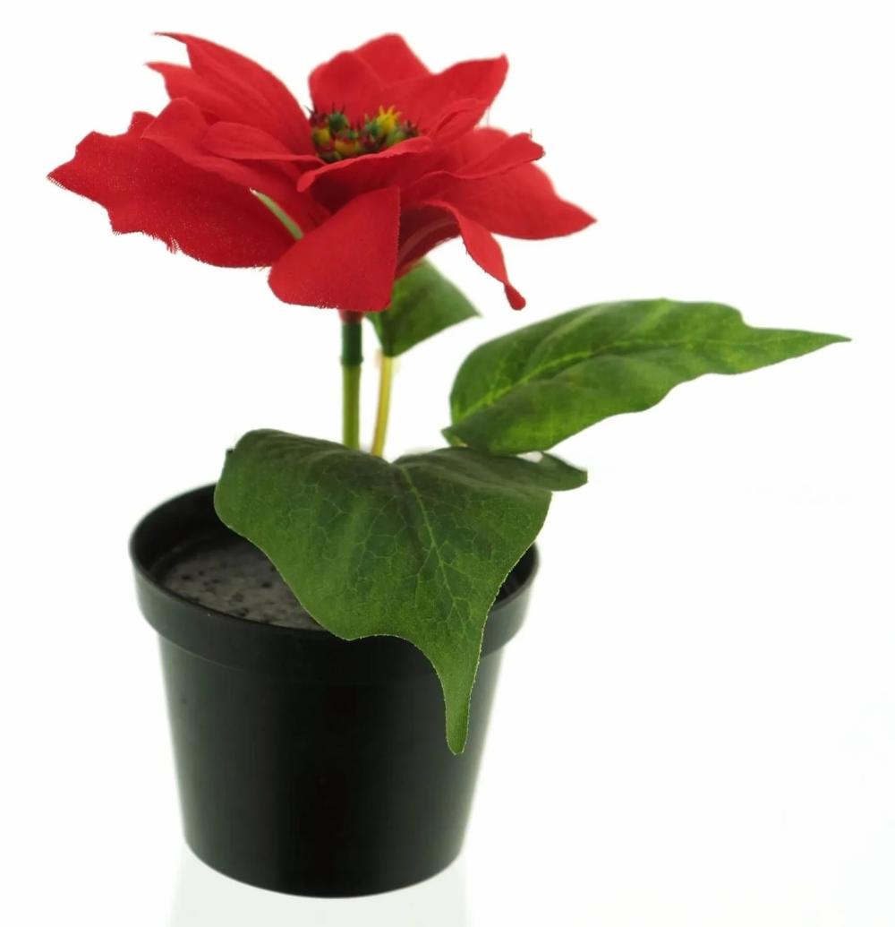 Poinsettia | Artificial Poinsettia Nuoru In Decorative Pot, Red, 6"/15Cm Artificial Flowers Poinsettia