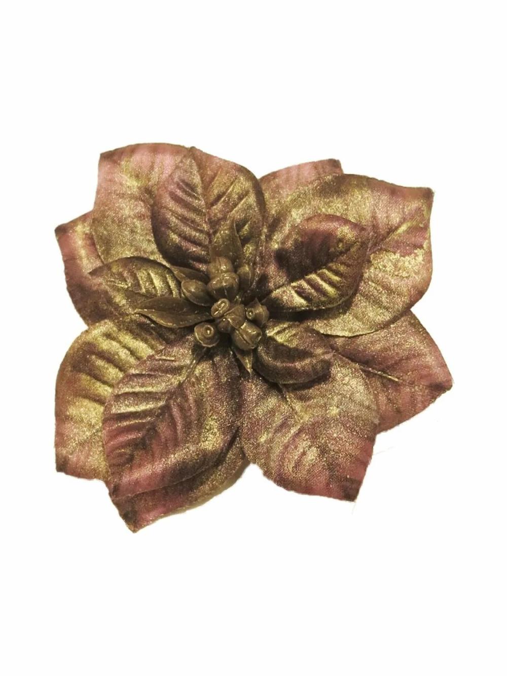 Poinsettia | Decorative Poinsettia Feimei, Violet-Gold, Ø4.3"/11Cm Artificial Flowers Poinsettia