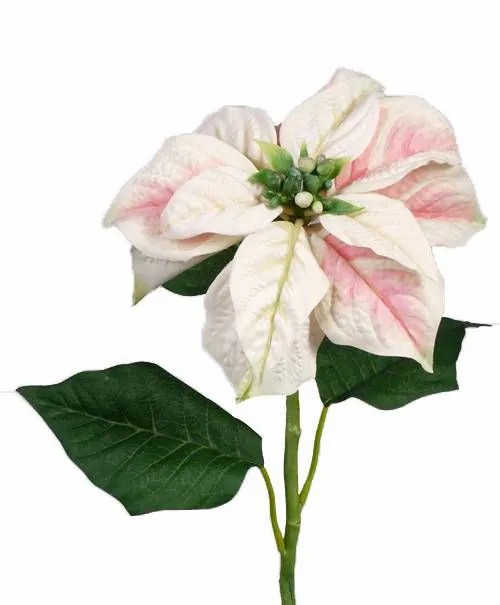 Poinsettia | Fake Christmas Flower Marrit, White-Pink, 28"/70Cm, Ø8"/20Cm Artificial Flowers Poinsettia