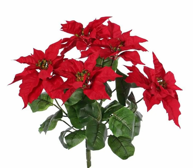 Poinsettia | Fake Poinsettia Catin On Spike, Red, 18"/45Cm, Ø8"/20Cm Artificial Flowers Poinsettia