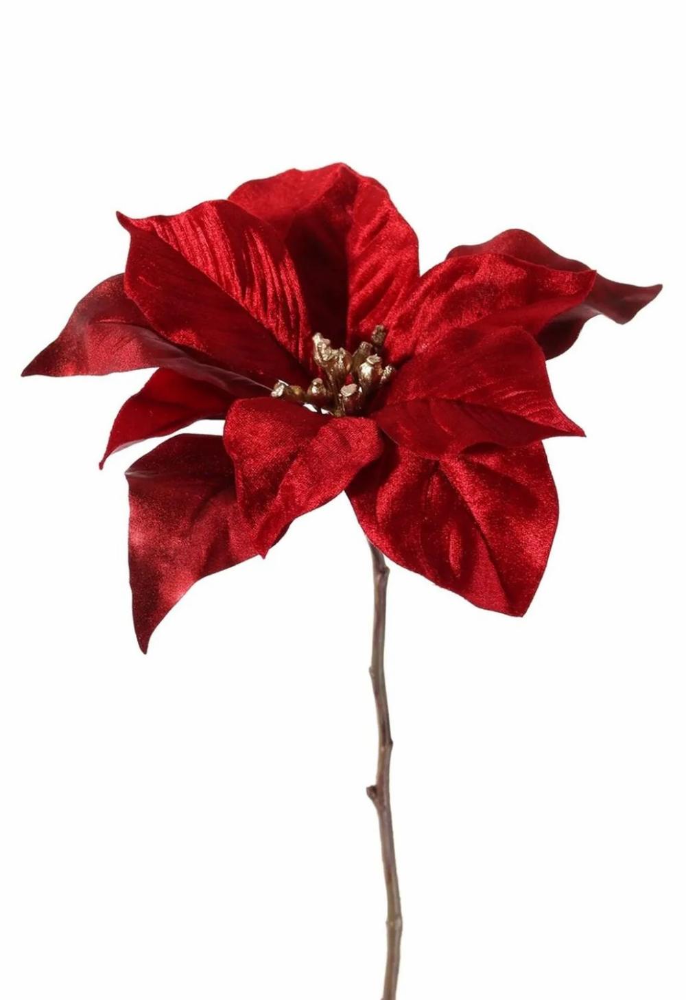 Poinsettia | Velvet Poinsettia Sheba, Red, 22"/55Cm, Ø9.1"/23Cm Artificial Flowers Poinsettia