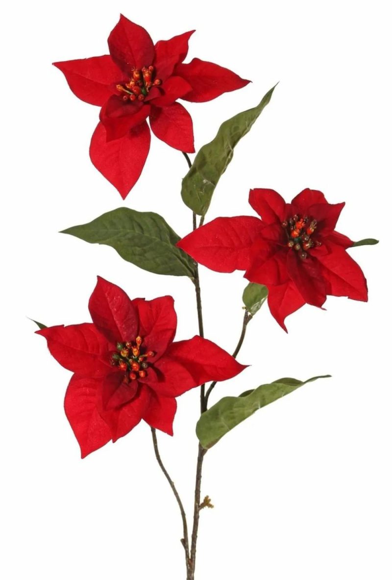 Poinsettia | Velvet Poinsettia Spray Tonzi, Red, 31"/80Cm, Ø5.5"/14Cm Artificial Flowers Poinsettia